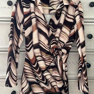 Zara Women's Button Down Shirt in Cream, Brown, and Black